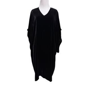 Eileen Fisher Womens Velvet Dress Kimono Sleeve L Black Silk Blend Minimalist